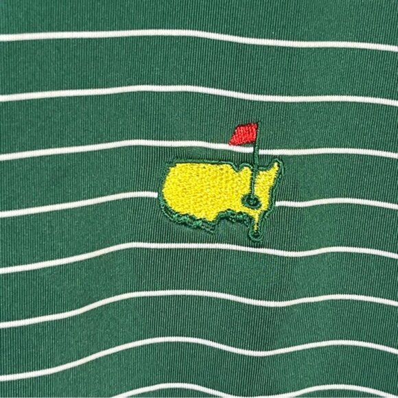 Masters Tech Striped Men's Polo Shirt Green with White stripes Size Large - Picture 3 of 5